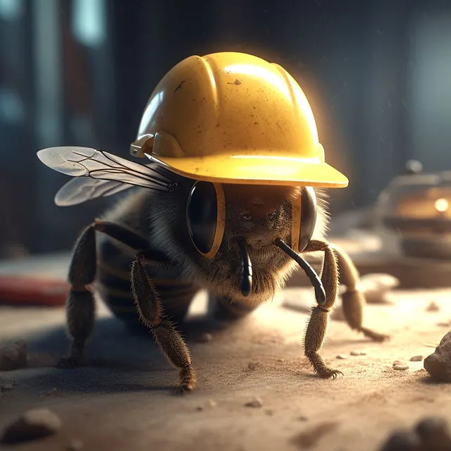Illustration of a bee wearing a yellow hard hat